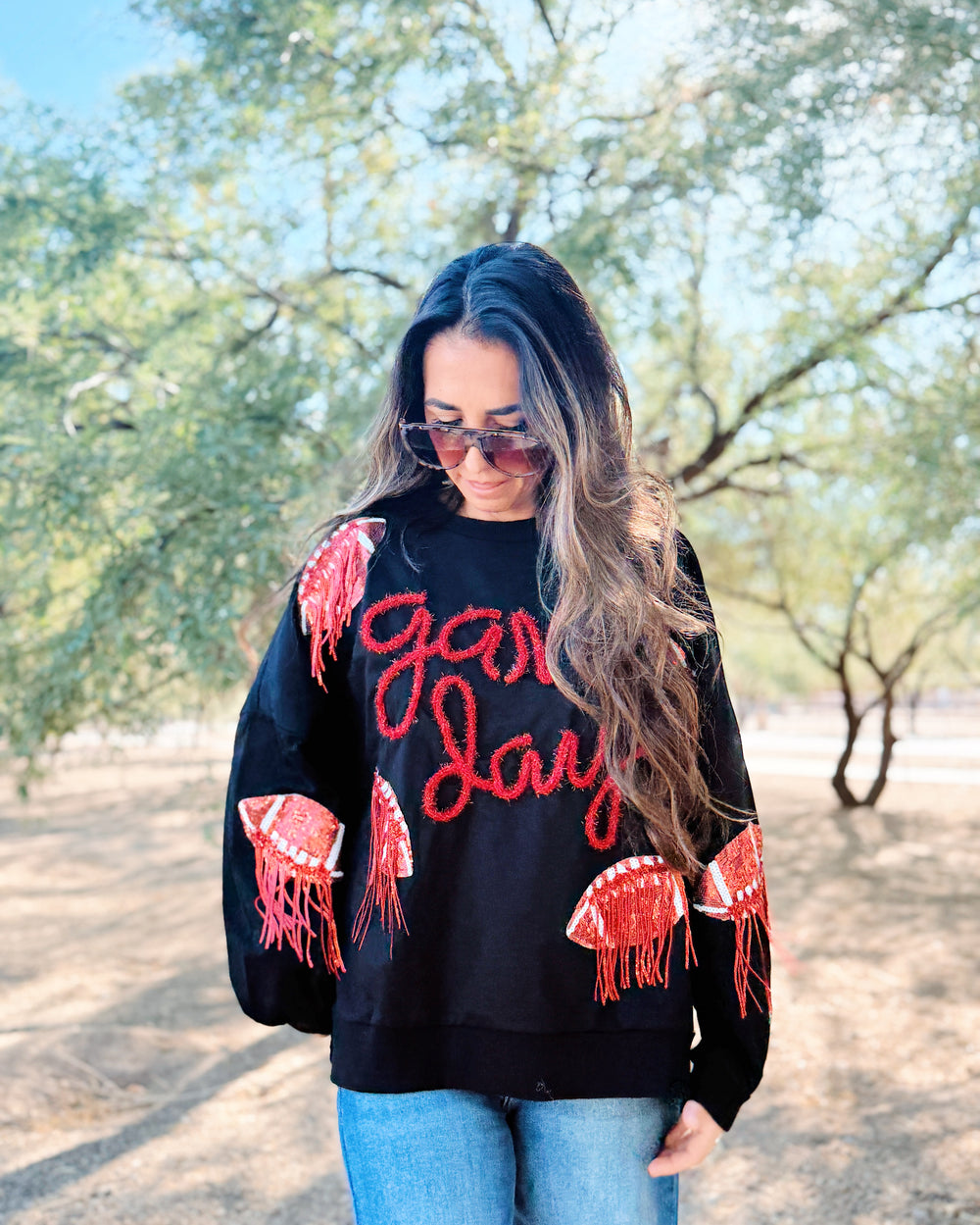 The Beaded Football Patch Game Day Sweatshirt 1