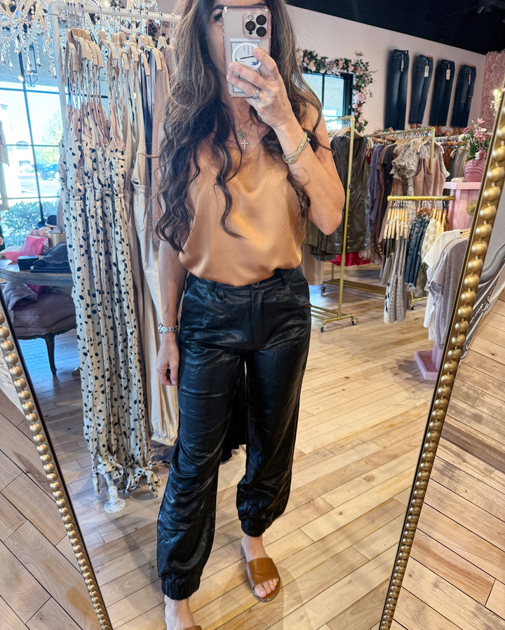 The Genevieve Vegan Faux Leather Joggers 7