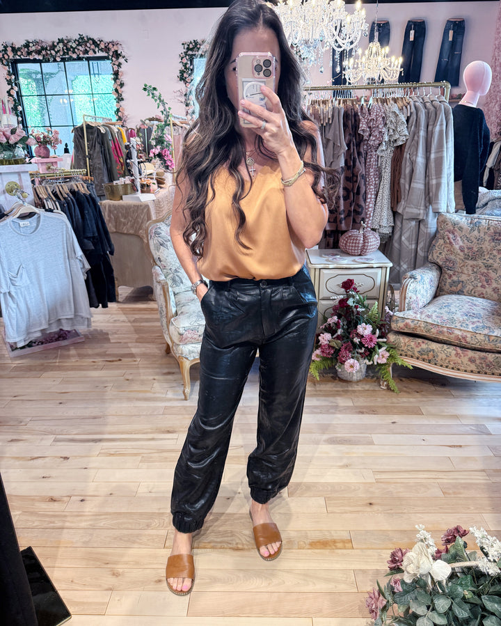 The Genevieve Vegan Faux Leather Joggers 8